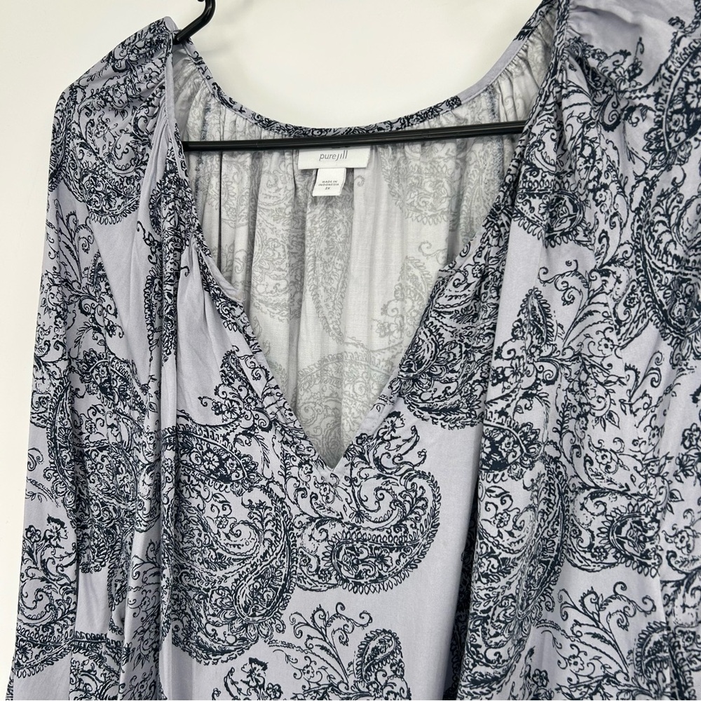 J. Jill purejill‎ & Purple Blouse Paisley Print V-Neck Size 2X Flowy Soft - Picture 2 of 8